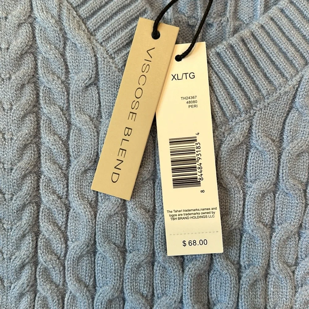 Tahari Blue Cable Knit V-Neck Sweater